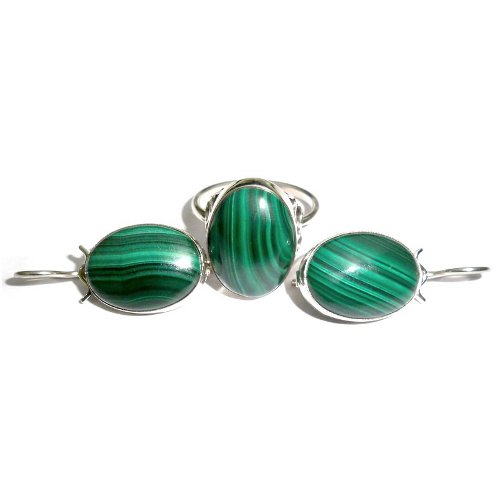 Malachite ring and earrings