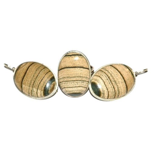 Datolite skarn ring and earrings