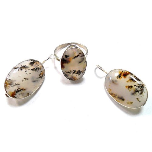 Dendritic agate ring and earrings