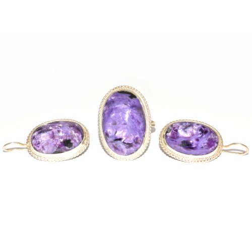 Charoite ring and earrings