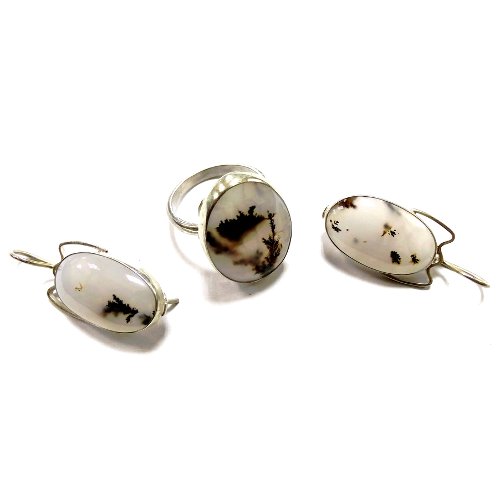 Dendritic agate ring and earrings