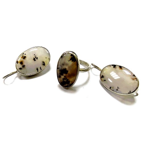 Dendritic agate ring and earrings